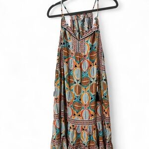 crown & ivy Multicolor Printed Maxi Dress — Teal, Orange & Brown